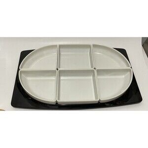 Vtg Ornamin Black White Serving Platter Tray Sections Charcuterie Heavy Melamine